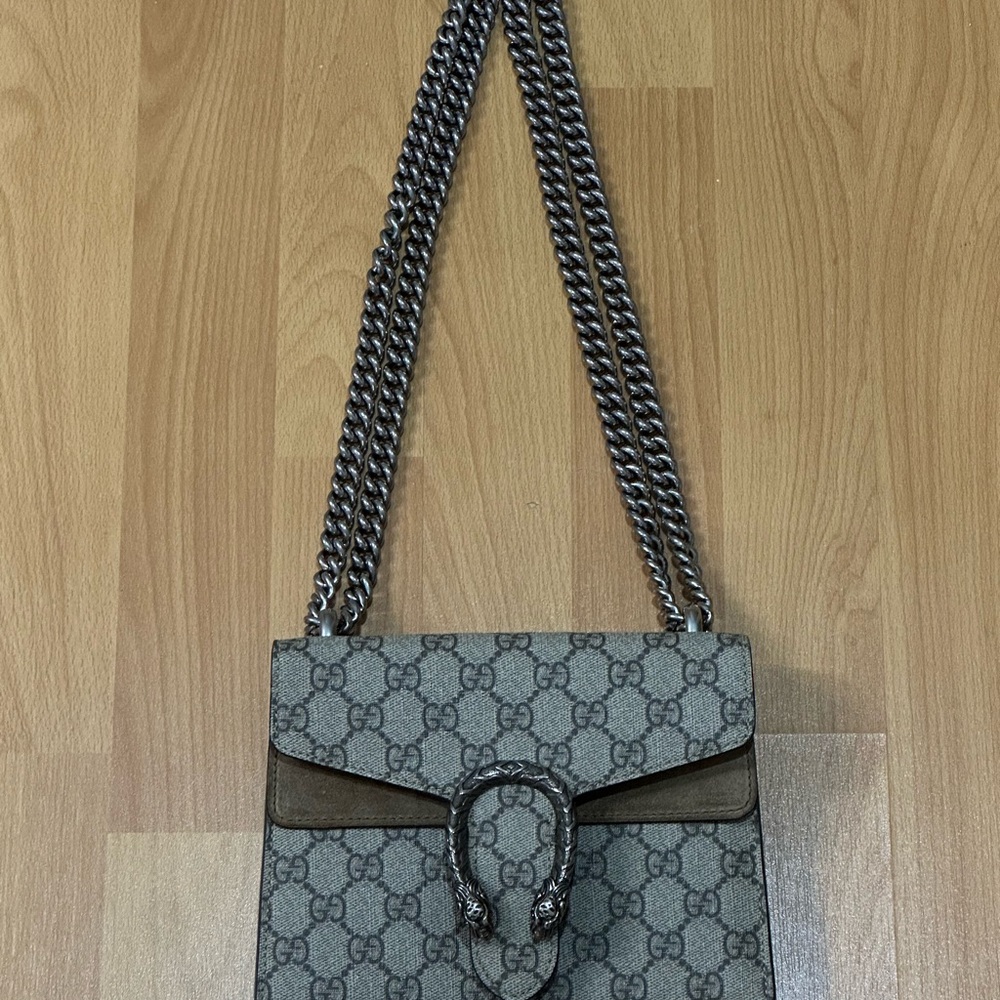 Gucci Gray and Silver Monogram Chain Bag